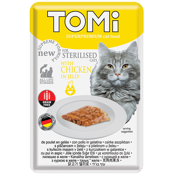 TOMi Sterilised Chicken in Jelly ТОМІ СТЕРІЛАЙЗИД КУРКА В ЖЕЛЕ консерви для стерилізованих котів, вологий корм, пауч 85г