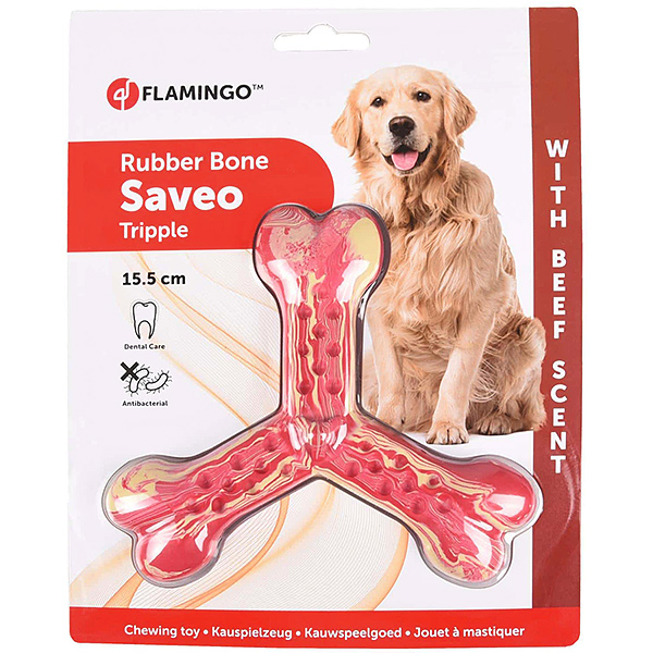 Flamingo Rubber Flexo Saveo Triple Bone Beef ФЛАМІНГО САВЕО ПОТРІЙНА КІСТКА жувальна іграшка для собак, смак яловичини