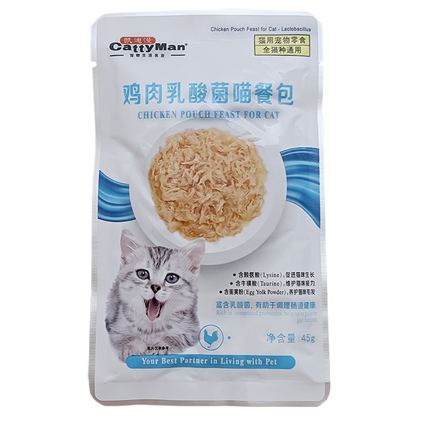 CattyMan Lactobacillus Chicken Feast КЕТТІМЕН ПРОБІОТИКИ КУРКА в желе вологий корм, консерви для котів із проблемами травлення, пауч 45г