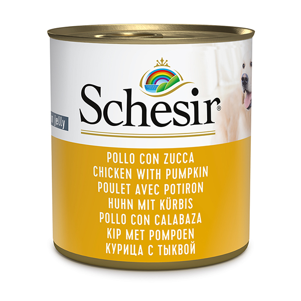Schesir Chicken With Pumpkin ШЕЗІР КУРКА З ГАРБУЗОМ в желе натуральні консерви для собак, вологий корм, банка 285г