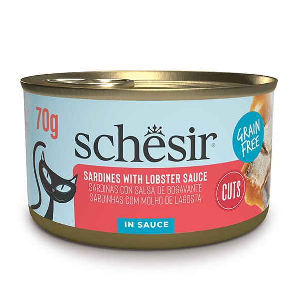 Schesir Grill Sardines with Lobster sauce ШЕЗІР САРДИНА З ЛОБСТЕРОМ в соусі натуральні консерви беззерновий корм для котів, банка 70г